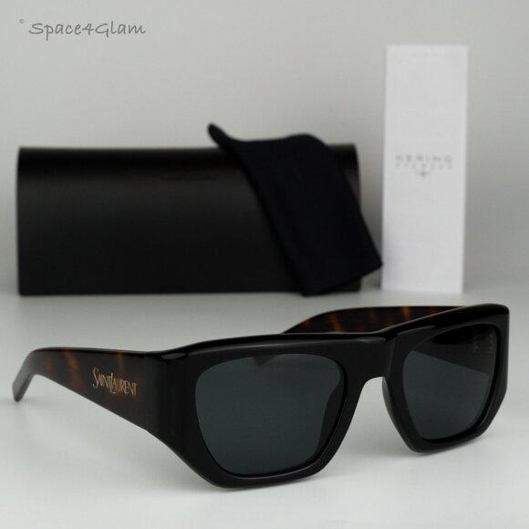 BRAND NEW Saint Laurent SL740 004 Black Havana Square Unisex Sunglasses - Picture 4 of 10